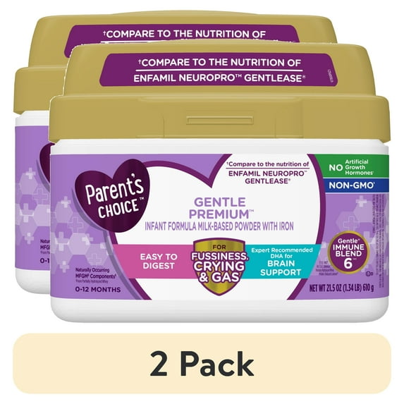 (2 pack) Parent's Choice Gentle Premium Baby Formula; For Fussiness, Gas and Crying, 21.5 oz
