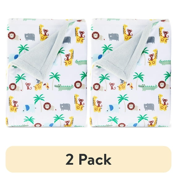 (2 pack) Parent's Choice Multicolor Jungle Print Super Soft Reversible Baby Blanket, Infant Boy