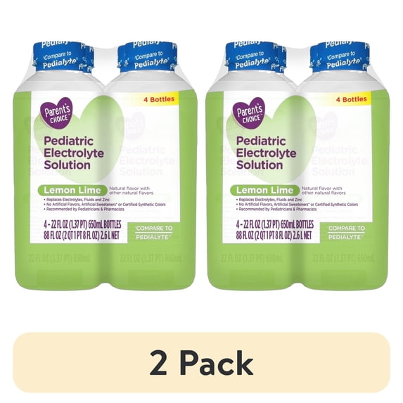 (2 pack) Parent's Choice Electrolyte Solution, Lemon Lime, Dye-Free, for Kids and Adults, 22 fl oz, 4 Count