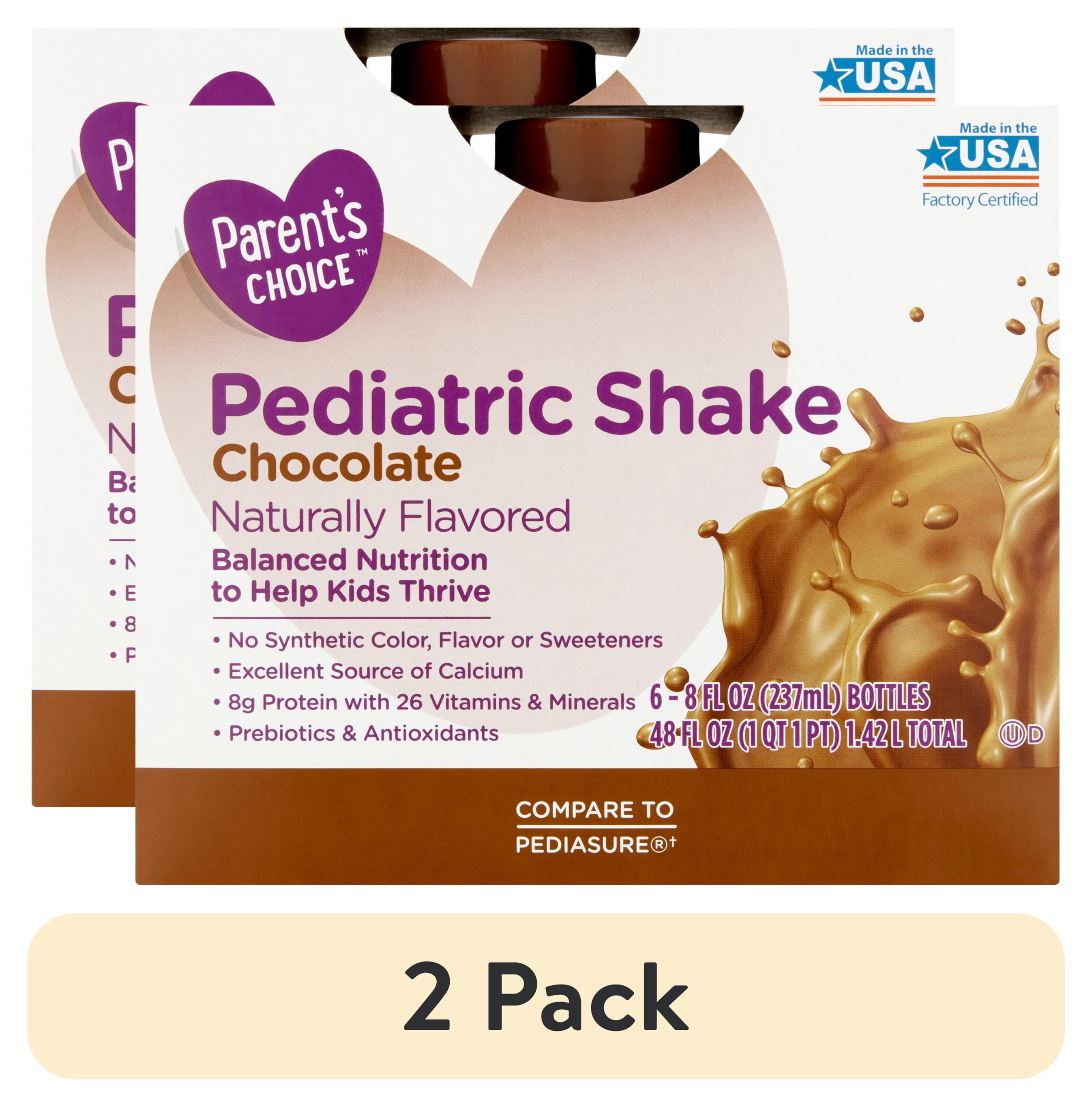 (2 pack) Parent's Choice Pediatric Shake, Chocolate, 8 oz Bottle, 6 Shakes