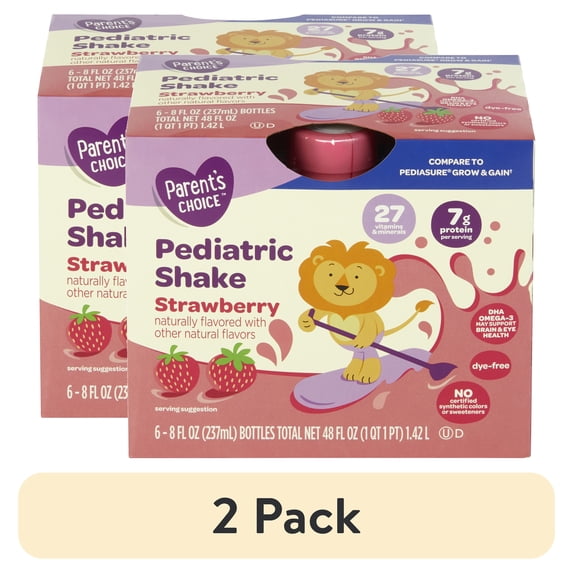 (2 pack) Parent's Choice Pediatric Nutritional Shake, Strawberry, 8 fl oz Bottles, 6 Count