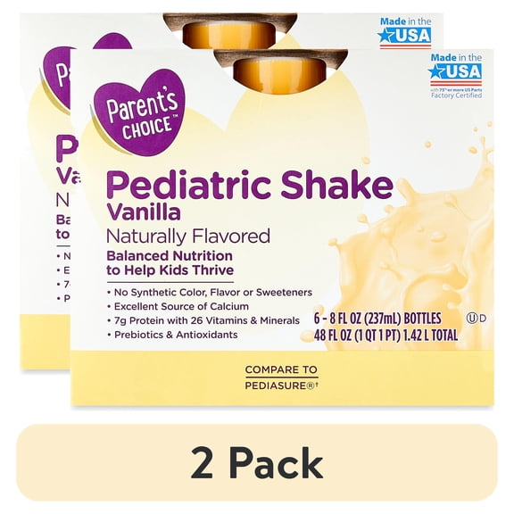 (2 pack) Parent's Choice Pediatric Shake, Vanilla, 8 oz Bottle, 6 Shakes