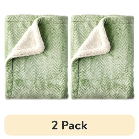 (2 pack) Parent's Choice Plush Reversible Green Unisex Polyester Baby Blanket