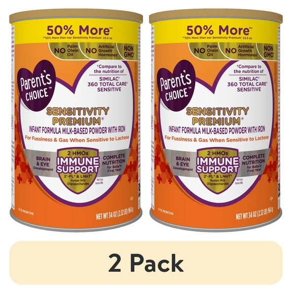 (2 pack) Parent's Choice Sensitivity Premium Baby Formula with Iron, Dual HMOs, 34 oz Canister