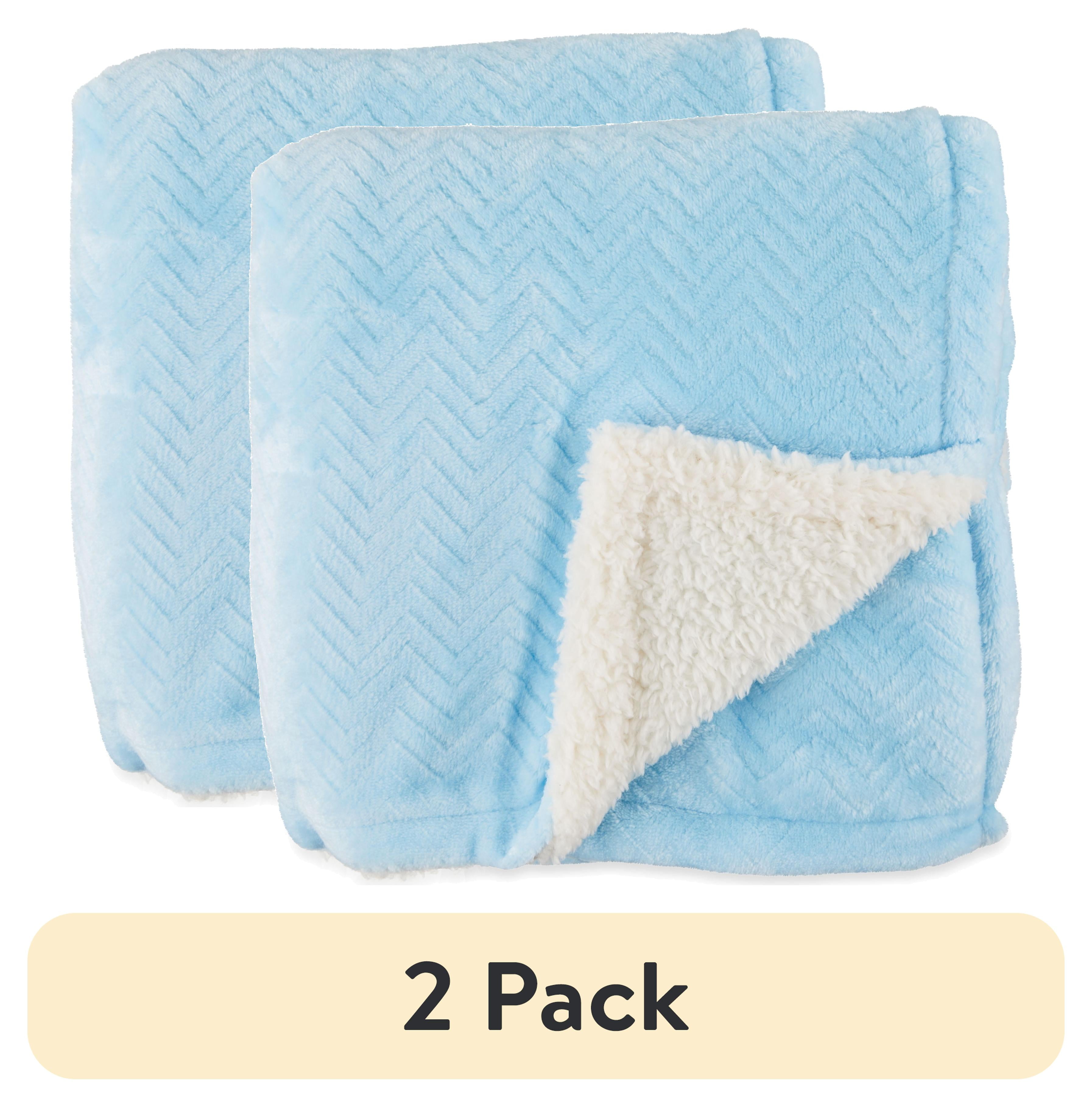 Light Blue and White Reversible Plush Baby Blanket