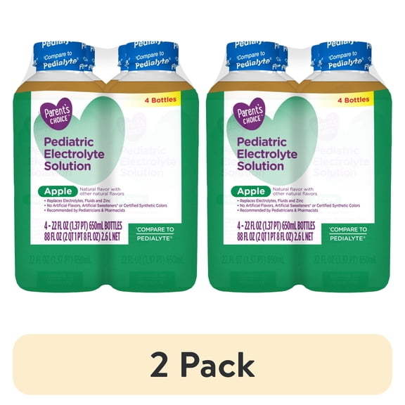 (2 pack) Parent's Choice Electrolyte Solution, Apple, Dye-Free, for Kids and Adults, 22 oz, 4 Count