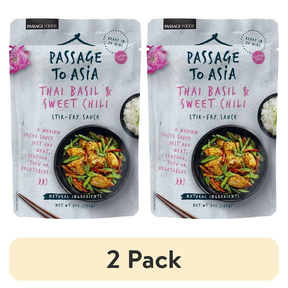 (2 pack) Passage Foods Passage to Asia Gluten Free Thai Basil & Sweet Chili Stir-Fry Sauce, 7 oz