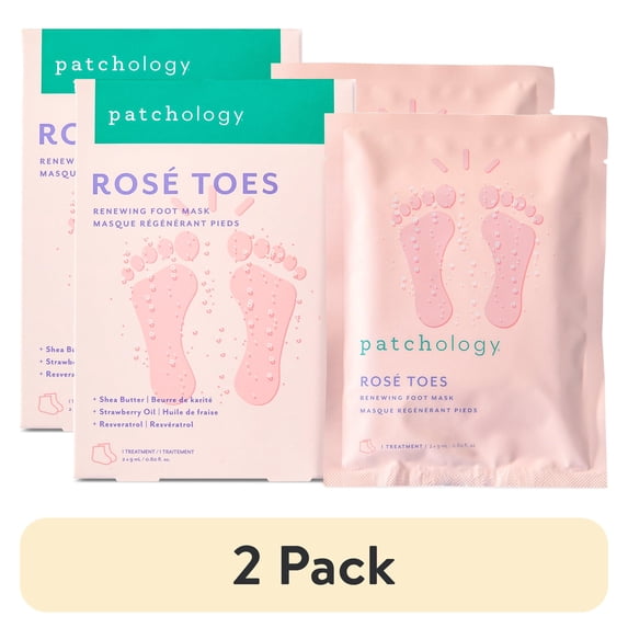 (2 pack) Patchology Rosé Toes-Renewing & Protecting Foot Mask Socks, Single