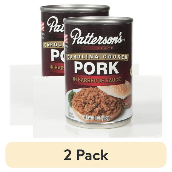 (2 pack) Pattersons Carolina Barbecue Pork, Cooked in Barbecue Sauce, 10 oz Can 14g Protein per Serving