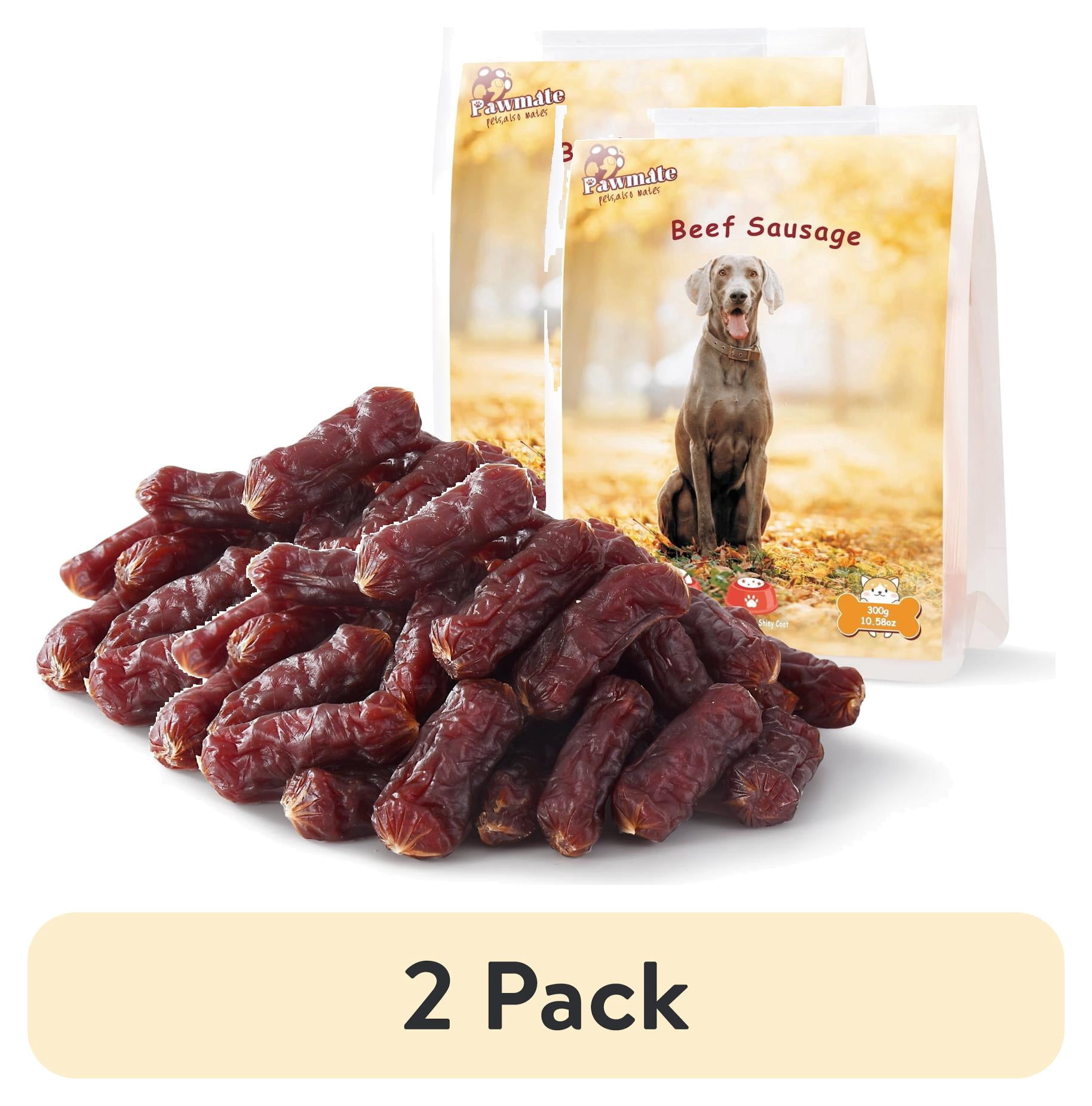 (2 pack) Pawmate Beef Sausage Dog Treats, Soft Low Fat Chewy Snacks for All Dogs, 10.6oz