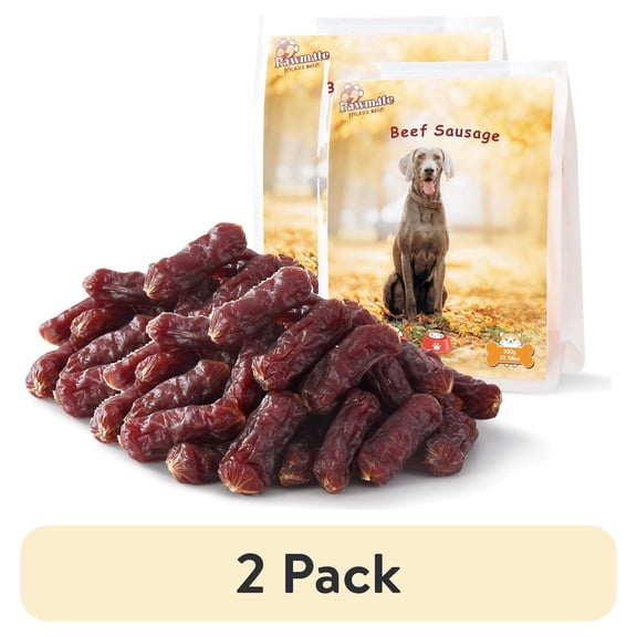 (2 pack) Pawmate Beef Sausage Dog Treats, Soft Low Fat Chewy Snacks for All Dogs, 10.6oz