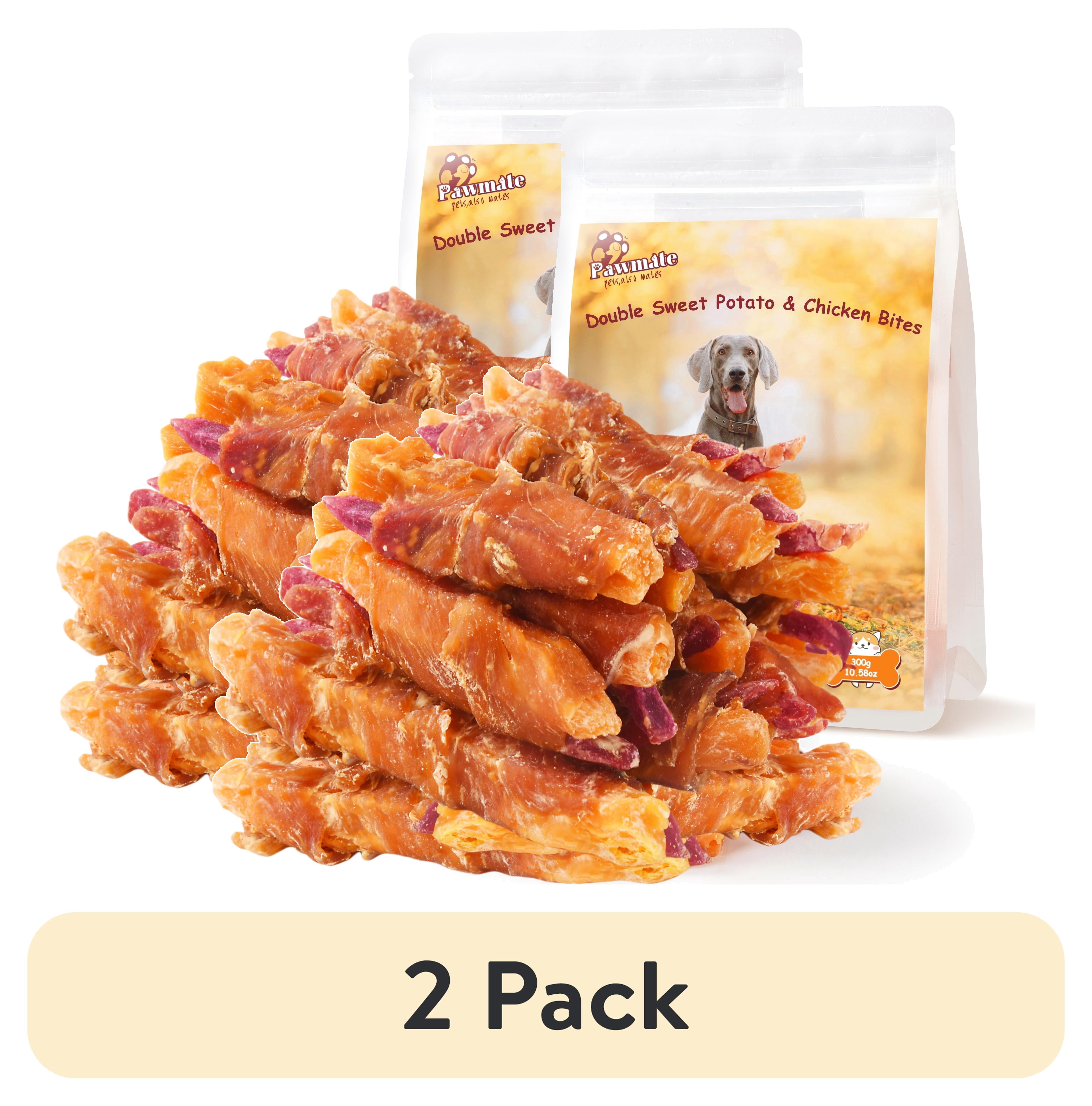 (2 pack) Pawmate Chicken & Double Sweet Potato Dog Treats, Healthy Nutritious Snacks Chewy for All Dogs, 12-15 ct Packet