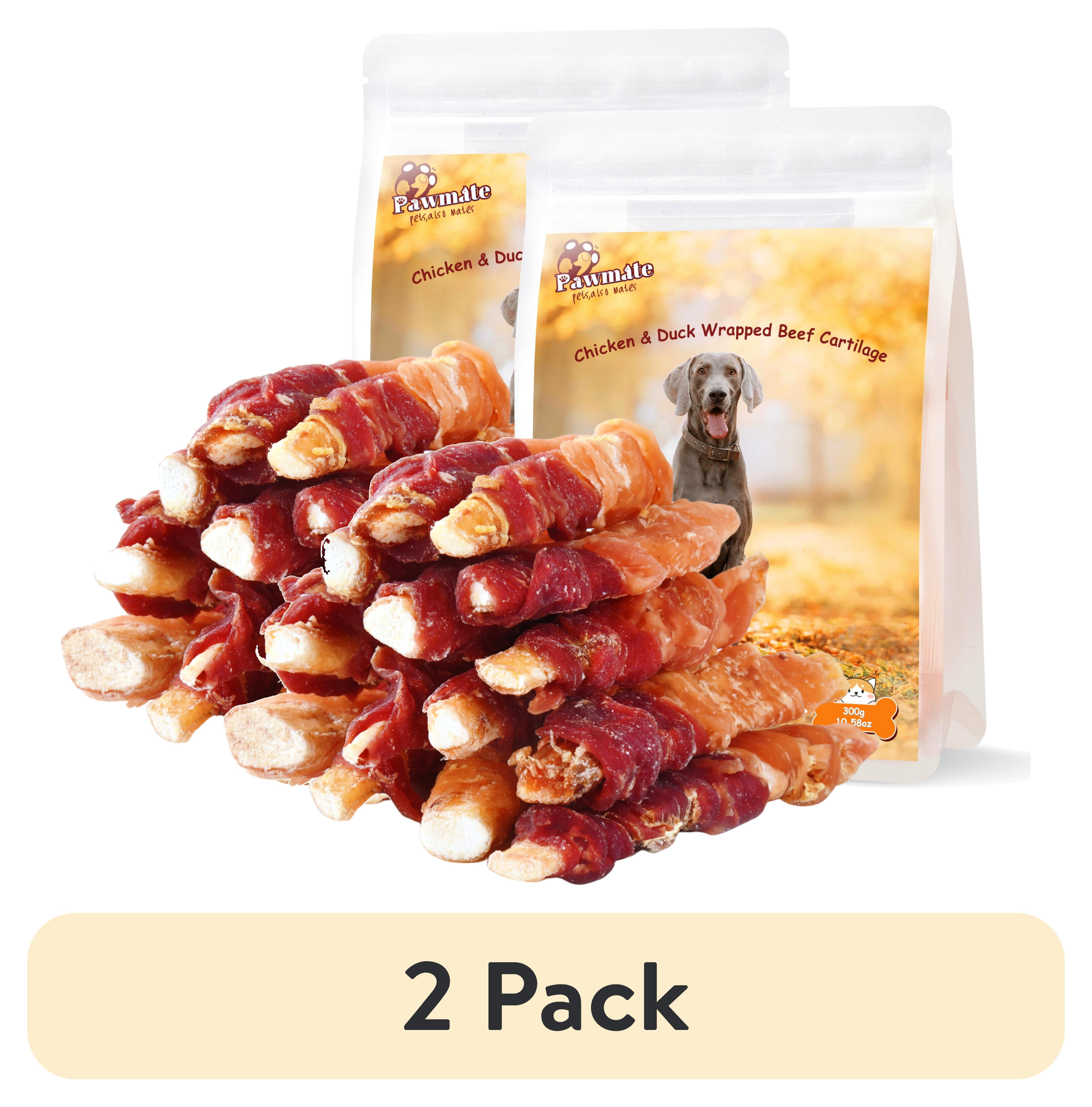 (2 pack) Pawmate Chicken & Duck Wrapped Beef Cartilage Dog Treats, Natural Soft Rawhide-Free Chews for All Dogs, 11oz