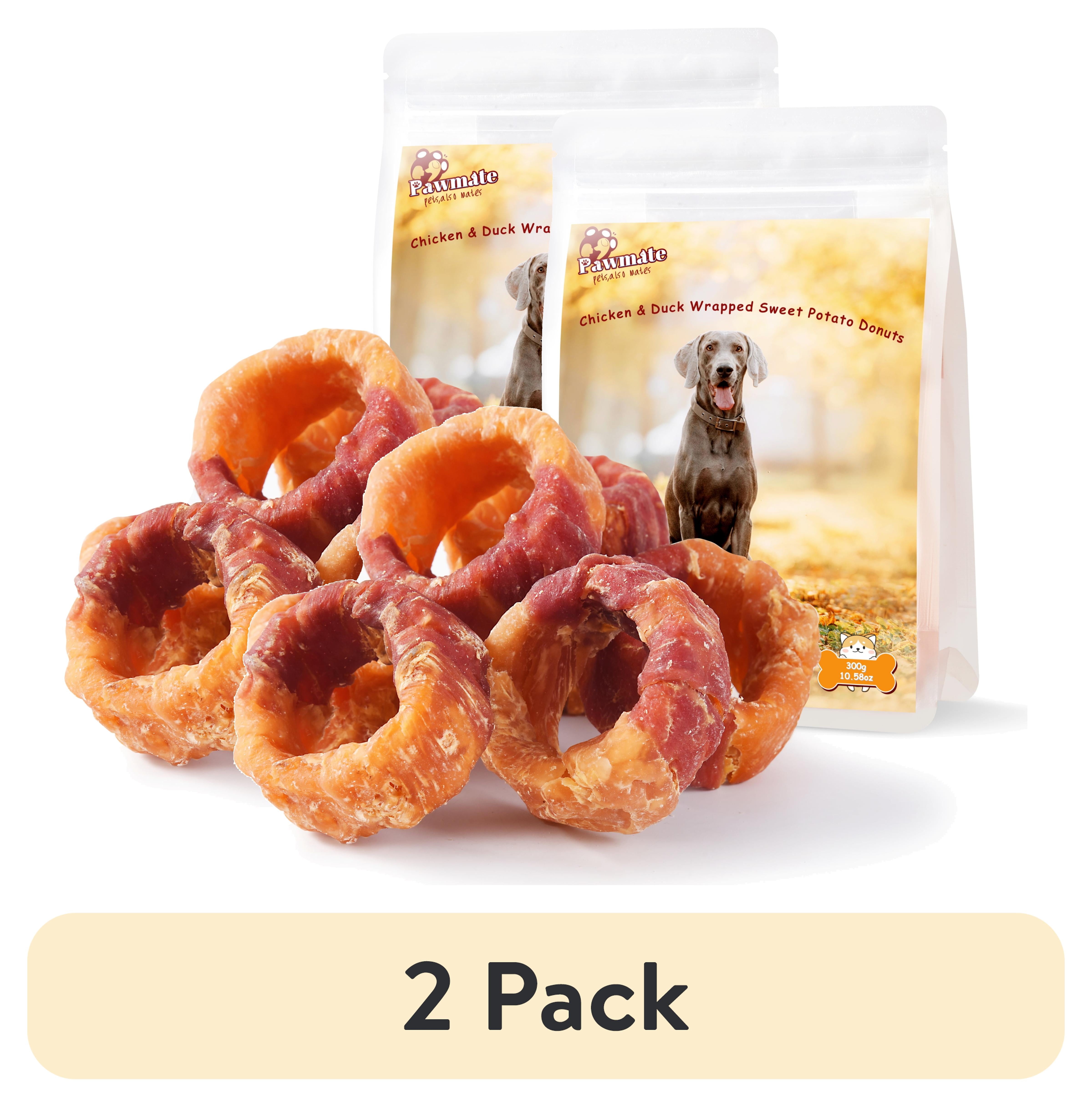 (2 pack) Pawmate Chicken & Duck Wrapped Sweet Potato Donut Dog Treats, Nutritious, Natural & Chewy Snack for All Dogs, 11oz
