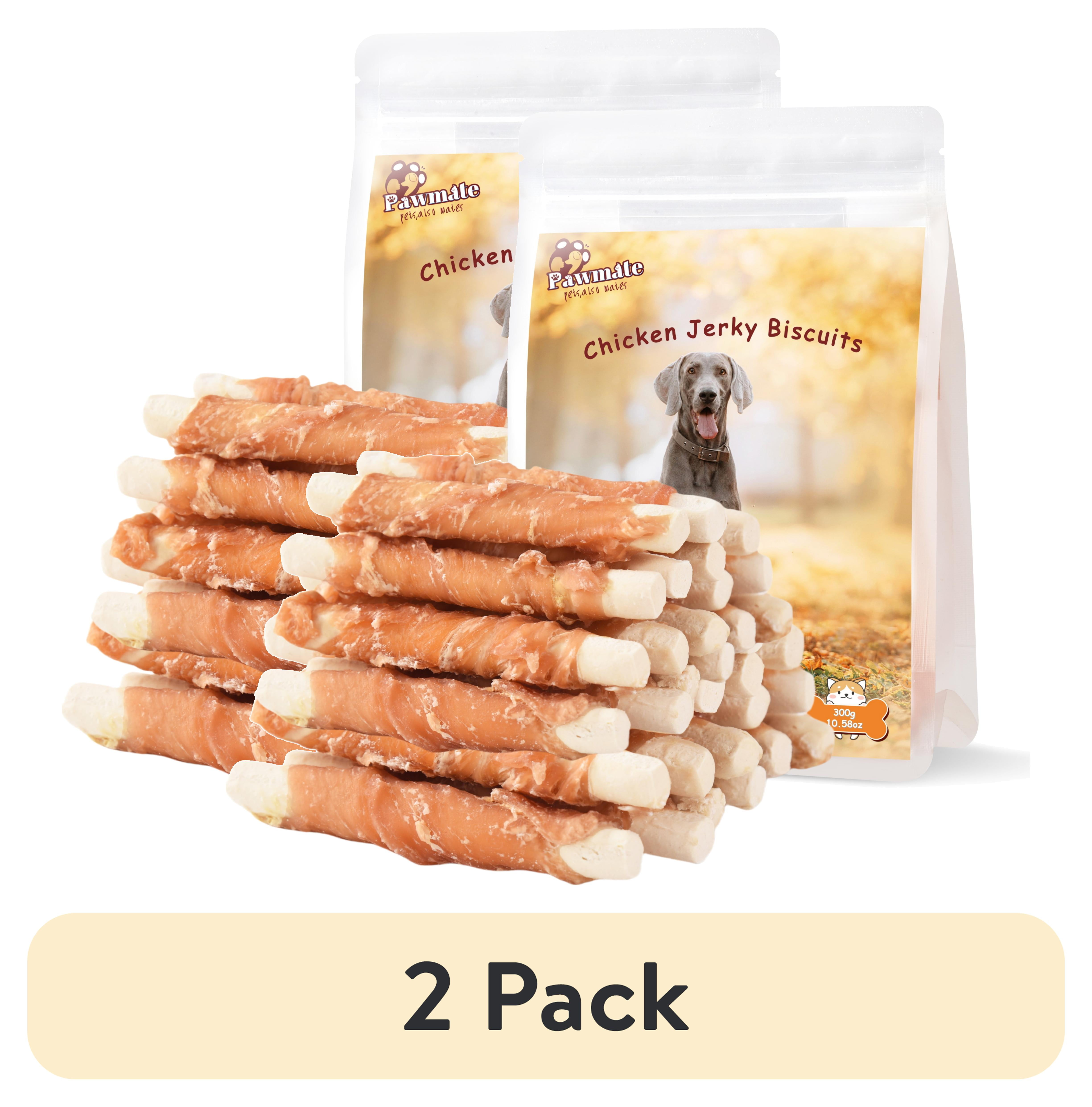 (2 pack) Pawmate Chicken Jerky Biscuits Dog Treats, Tasty Crunchy Chews for All Dogs, 11oz