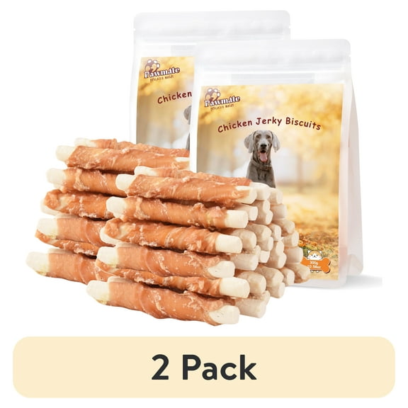(2 pack) Pawmate Chicken Jerky Biscuits Dog Treats, Tasty Crunchy Chews for All Dogs, 11oz