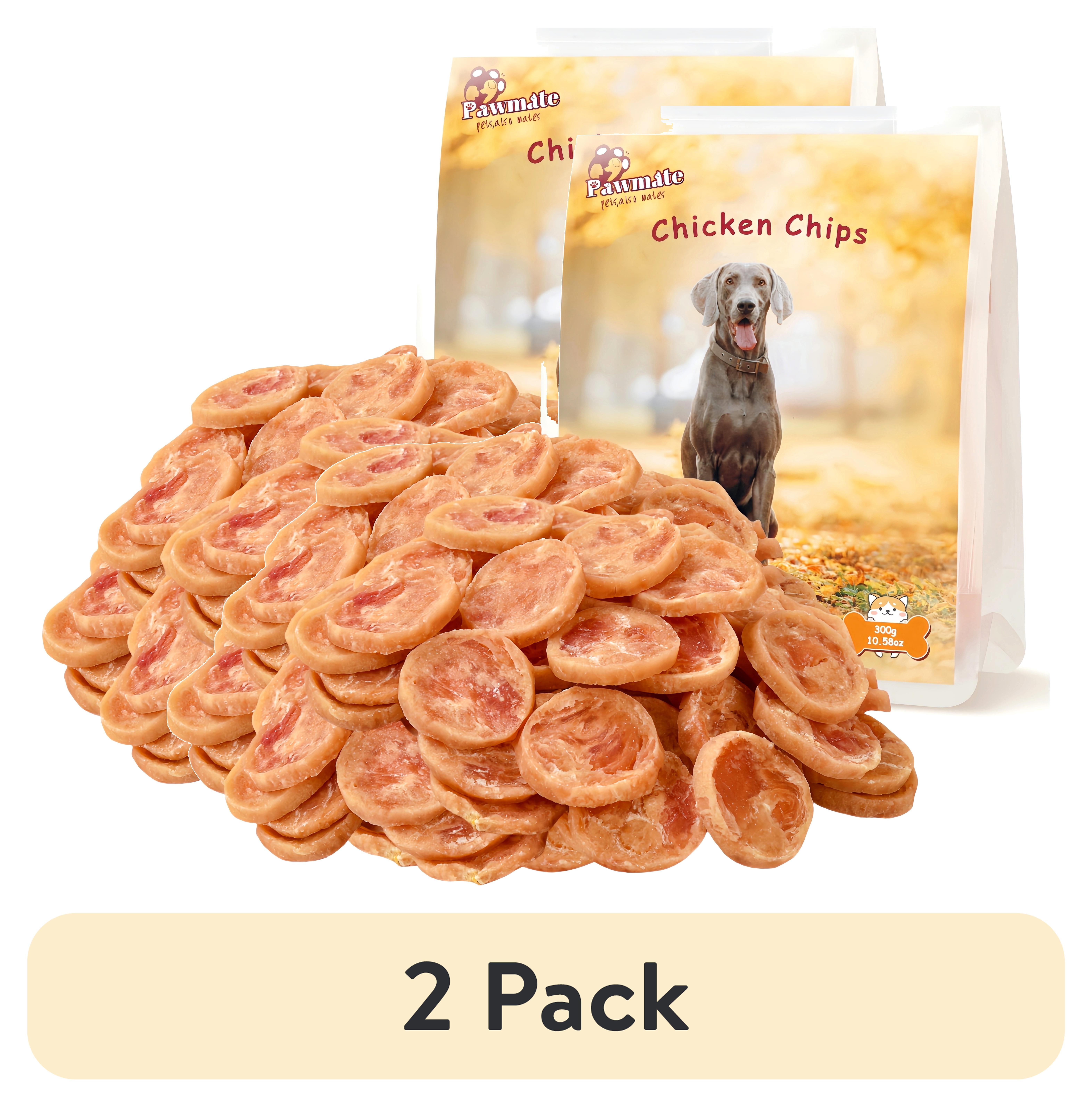 (2 pack) Pawmate Chicken Jerky Chicken Chips Dog Treats, Pure Chicken Free Grain Chew Training Snack for All Dog, 83-85ct