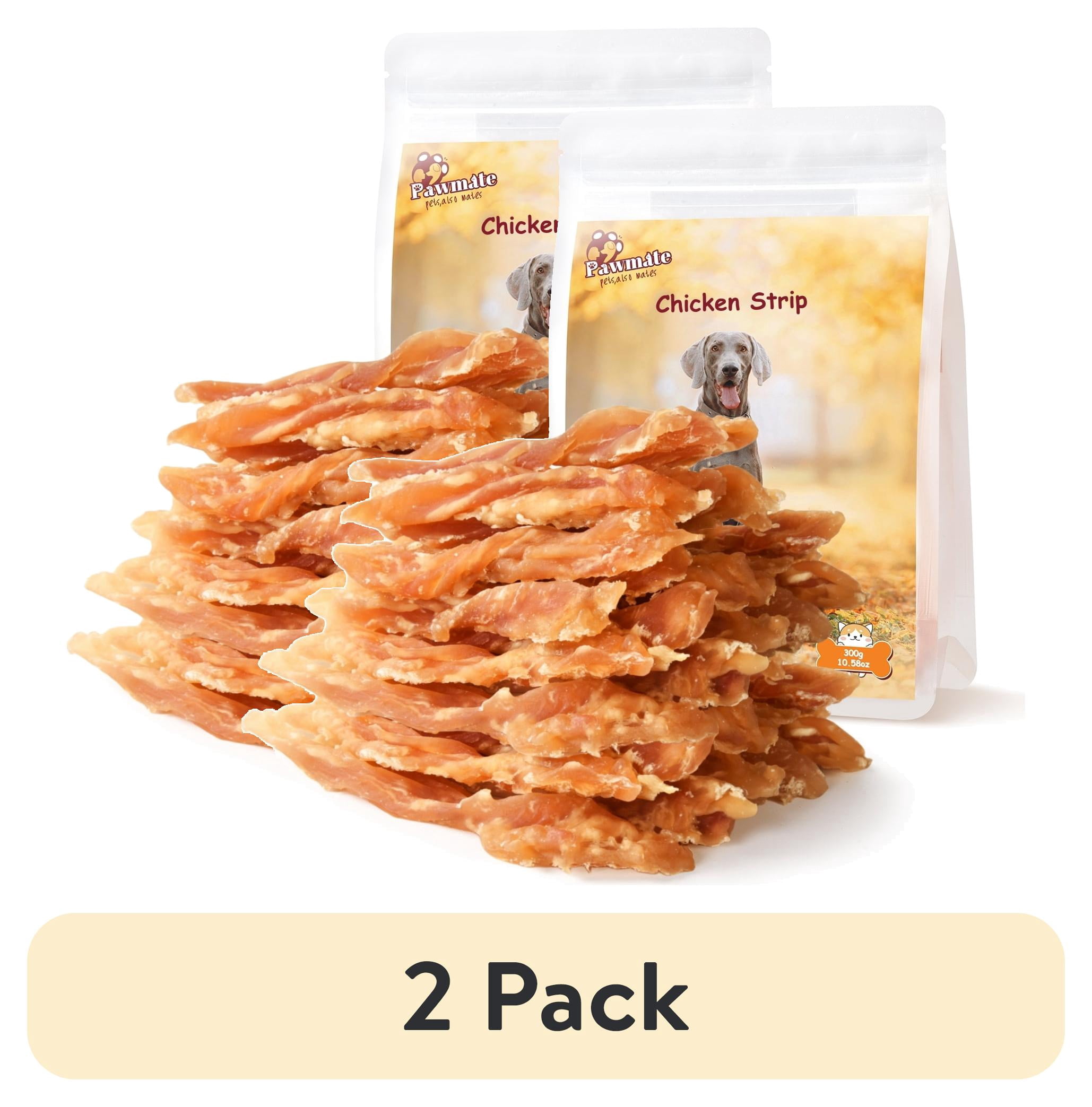 (2 pack) Pawmate Chicken Jerky Dog Treats, Premium Jerky Healthy Snacks for Small Medium Large Dogs, 27-30 ct Packet