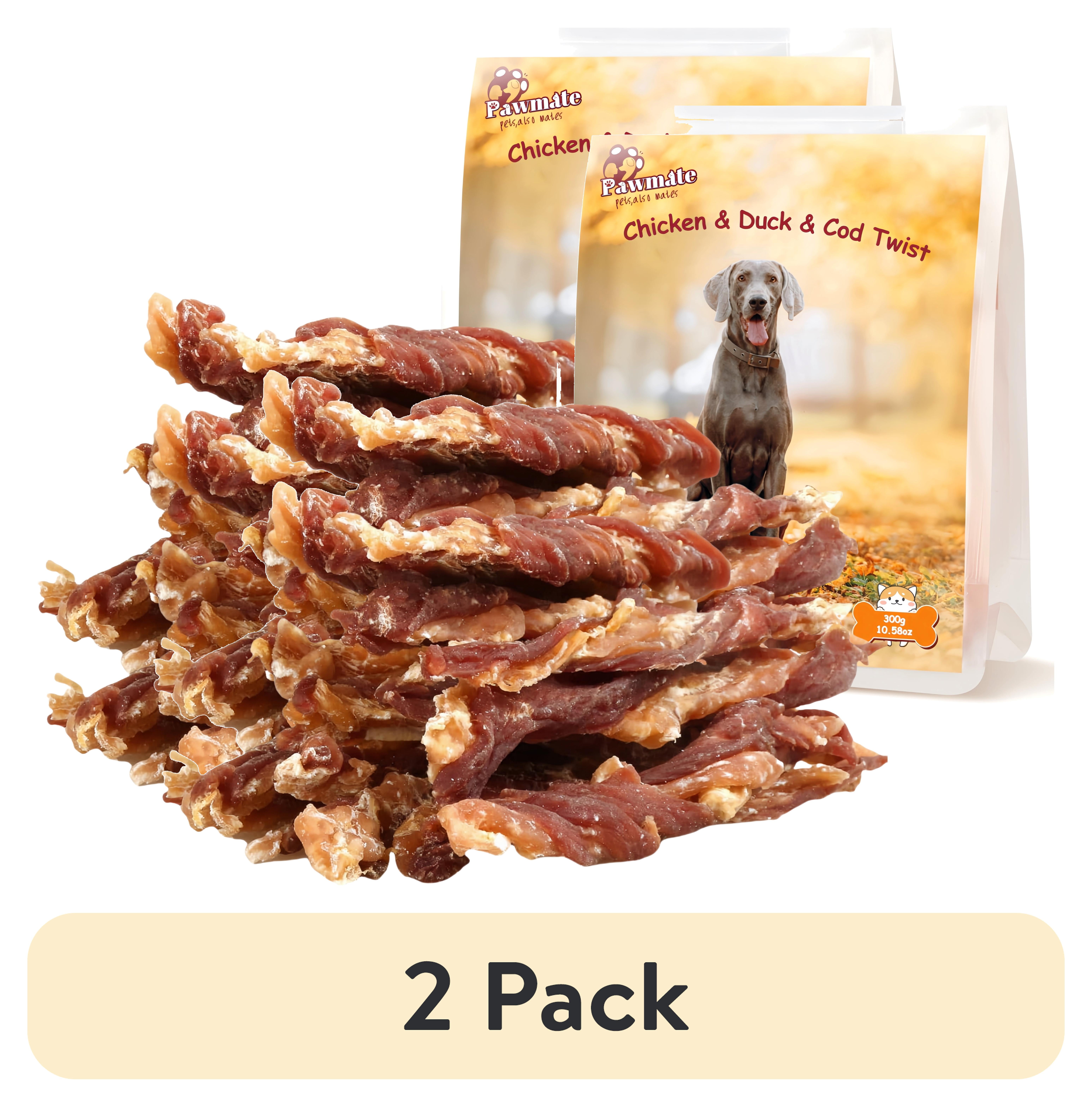 (2 pack) Pawmate Chicken Jerky & Duck & Cod Twist Dog Treats, Premium Pure Meat Snacks for All Dogs, 28-29 Count