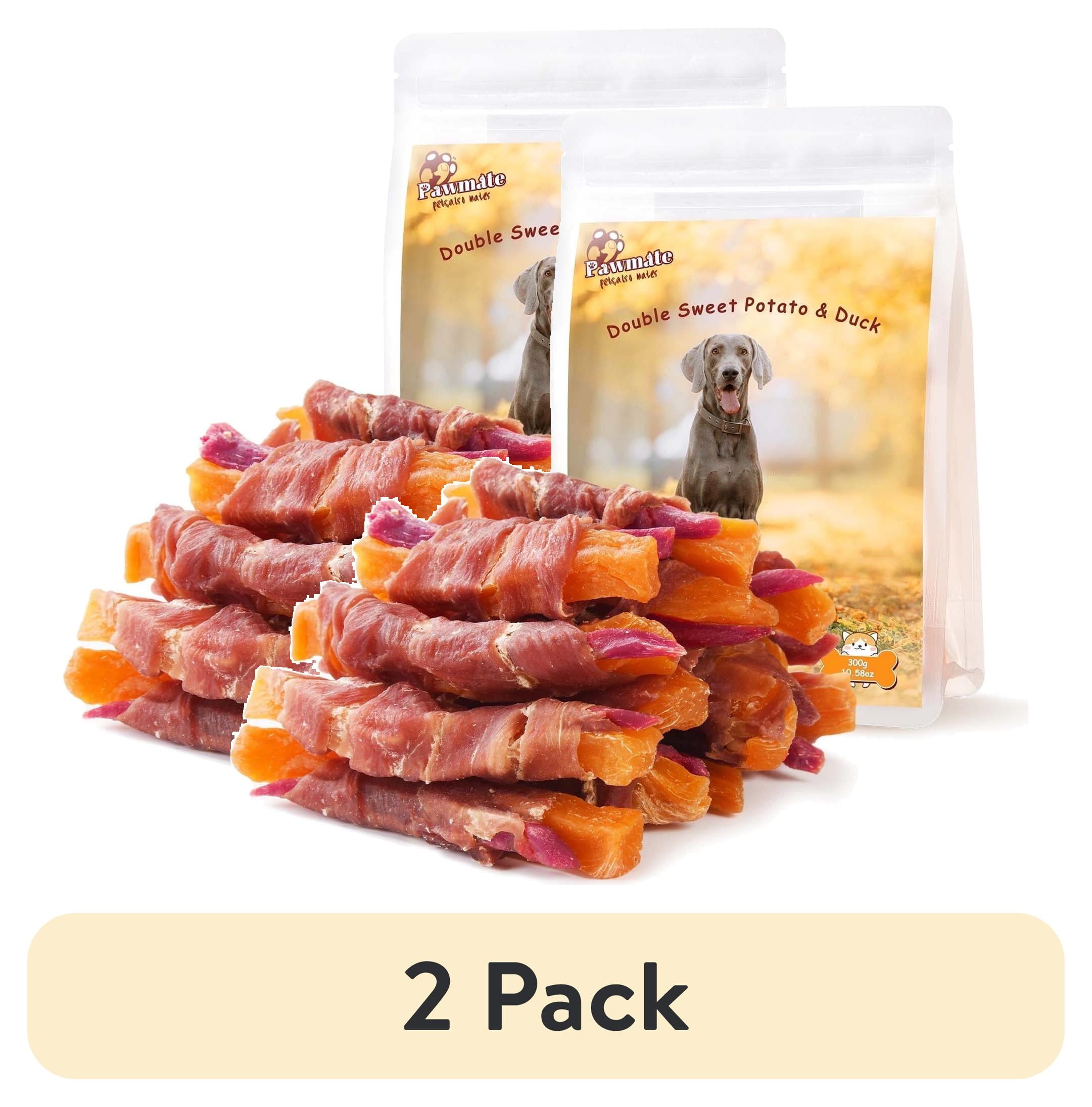 (2 pack) Pawmate Duck and Double Sweet Potato Dog Treats, Healthy Nutritious Chewy Snacks for All Dogs, 12-15 Count Packet