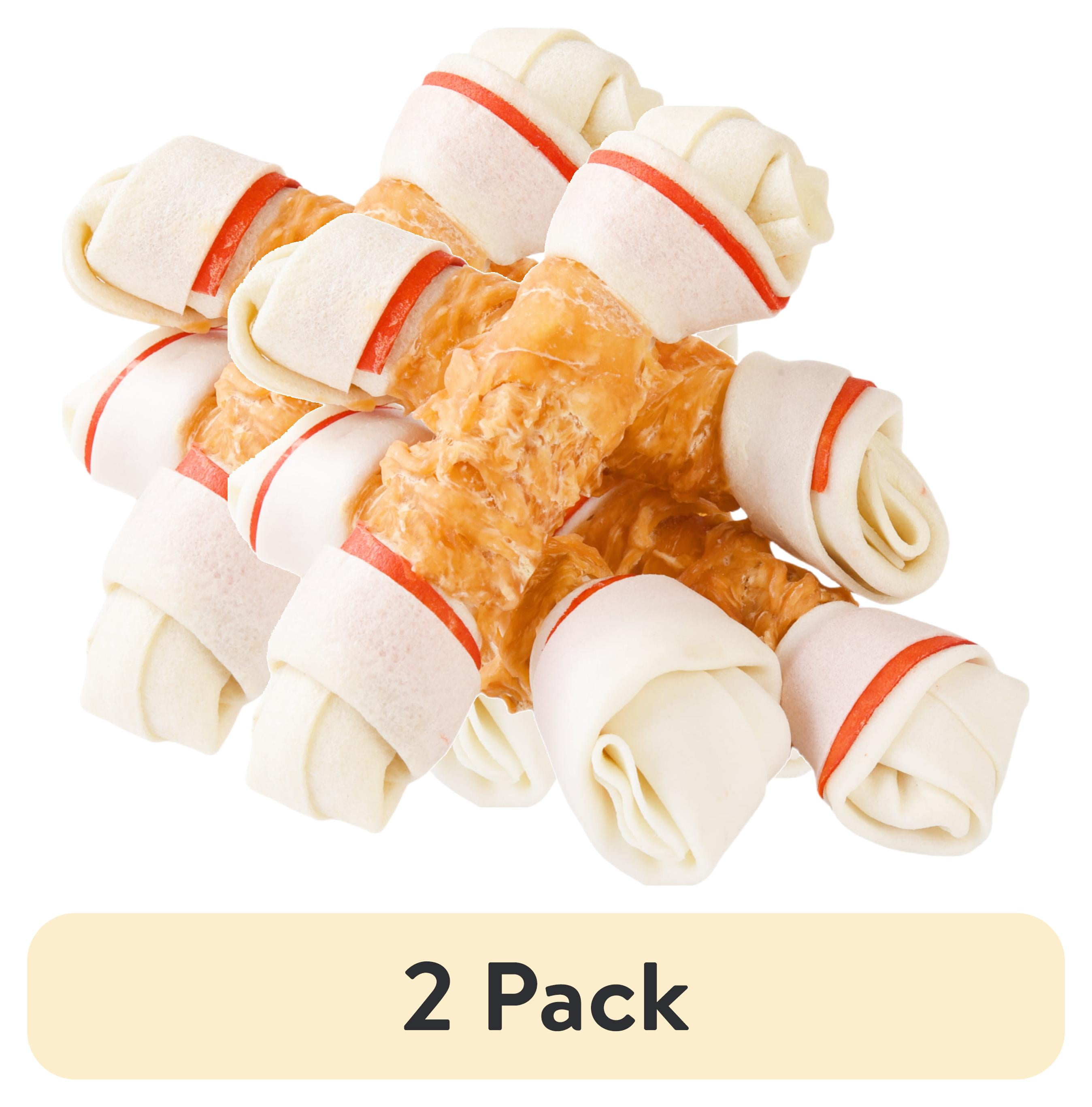 (2 pack) Pawmate Rawhide Dog Bone, Chicken Wrapped 6.5" Knotted Bones, Long-Lasting Chews for Large Dogs, 4 Count
