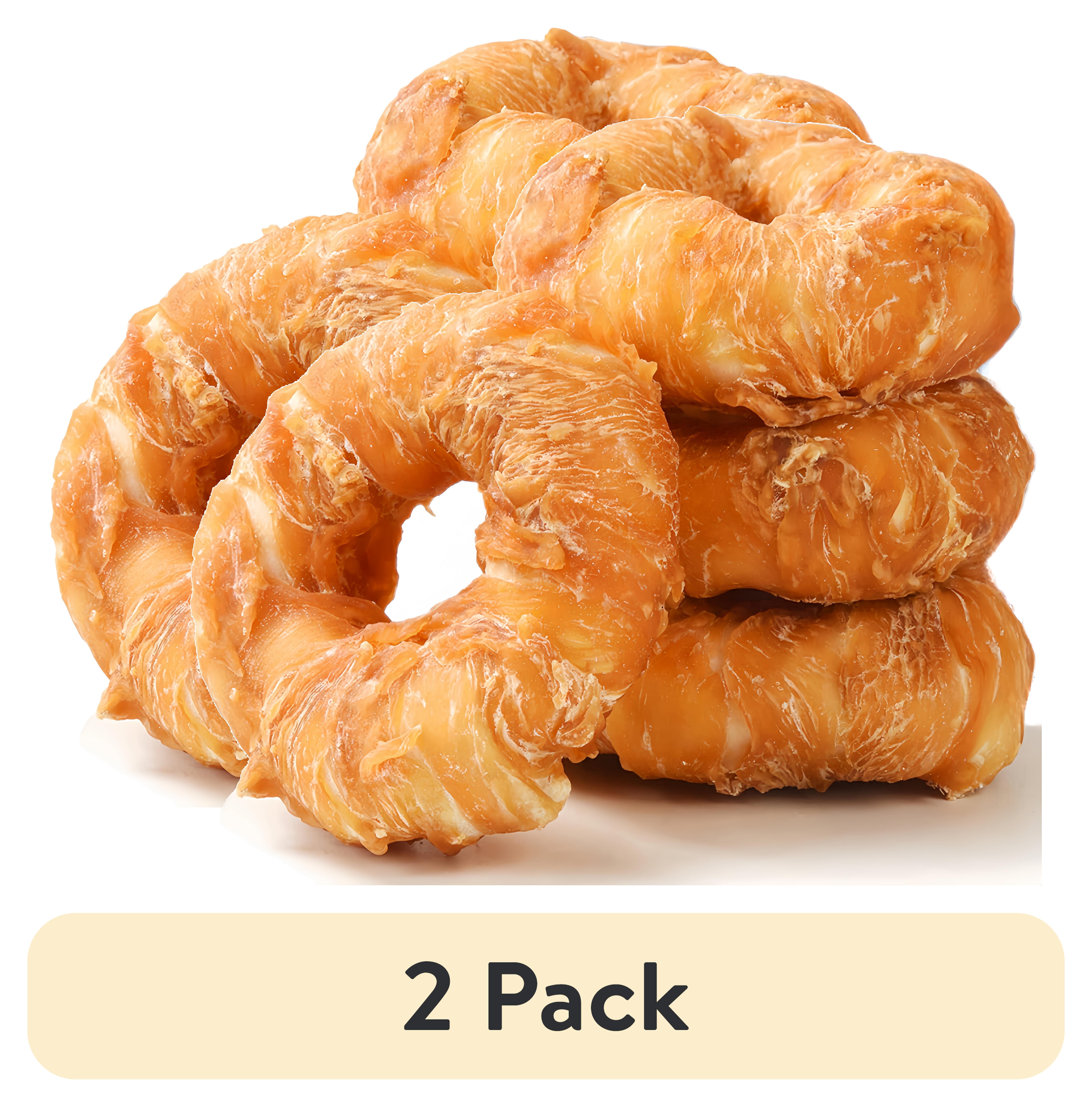 (2 pack) Pawmate Rawhide Dog Treats, Chicken Wrapped Rawhide Donuts, Long Lasting Chews for Medium Large Dogs, 4 Count