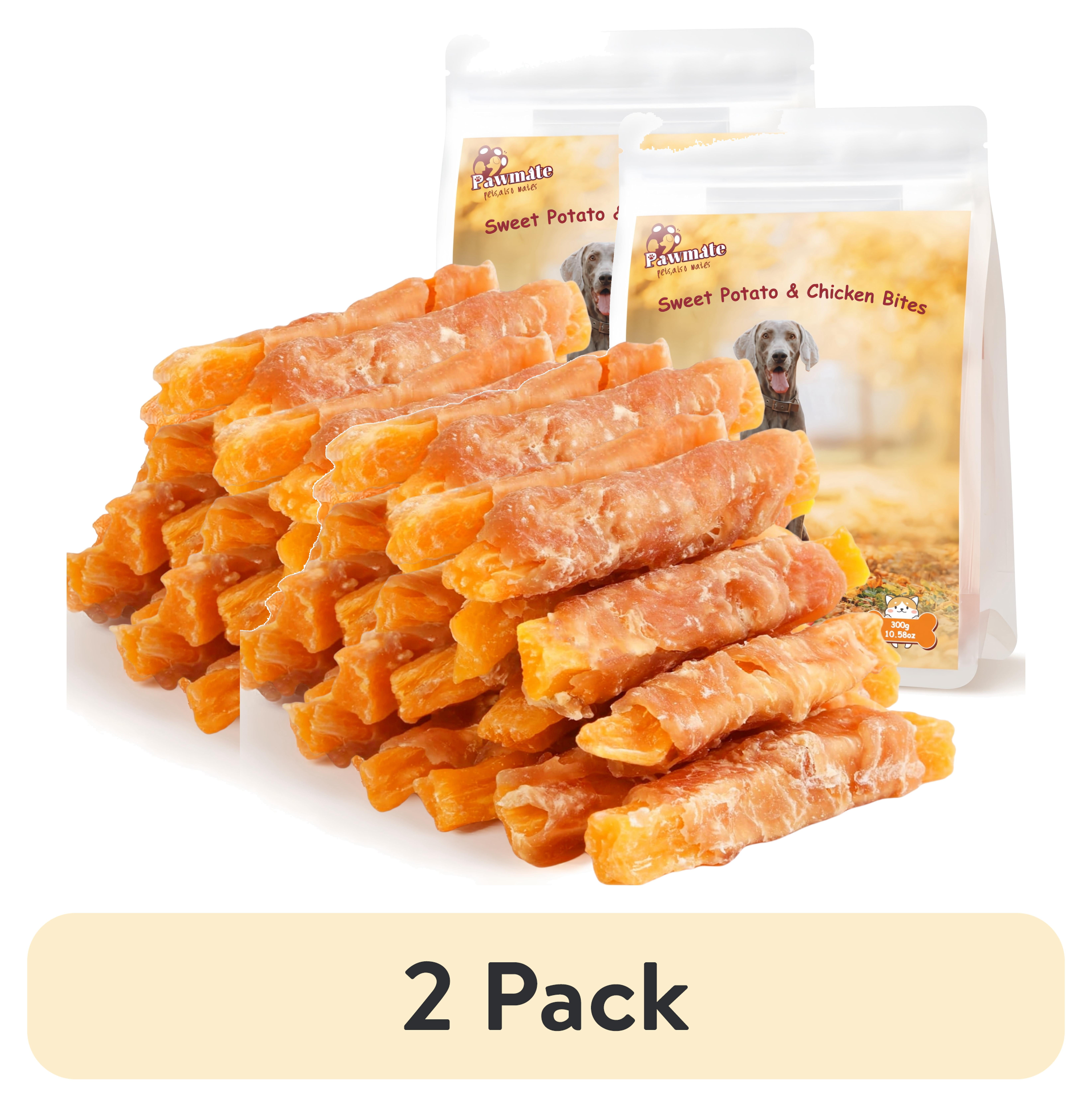(2 pack) Pawmate Sweet Potato Dog Treats, Chicken Jerky & Sweet Potato Natural Chews for All Dogs, 15 ct Packet