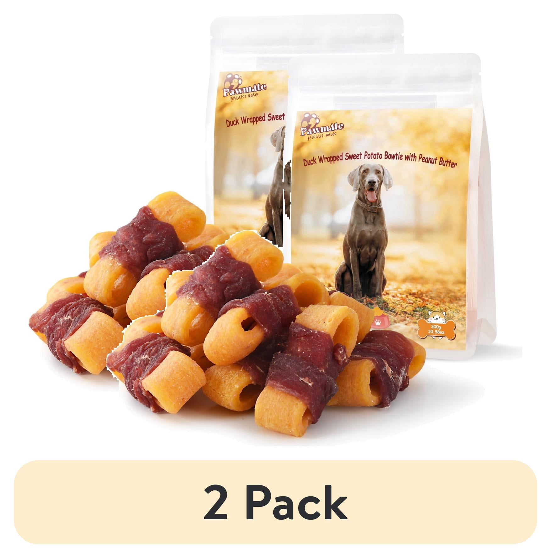 (2 pack) Pawmate Sweet Potato Dog Treats, Natural Duck Jerky Peanut Butter Chews for All Dogs,10.6oz