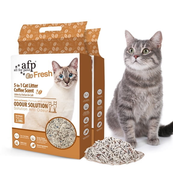 (2 pack) All For Paws 5-in-1 Tofu Cat Litter, Flushable | Dust-Free | Rapid Clumping | 7/24 Odor Control Nature Pellet Kitty Litter, Coffee Scent, 5.5lb/Pack