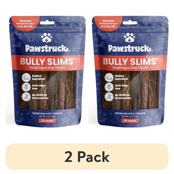 (2 pack) Pawstruck Natural Beef Bully Slims Gullet Chew Sticks for Dogs, 10 Count