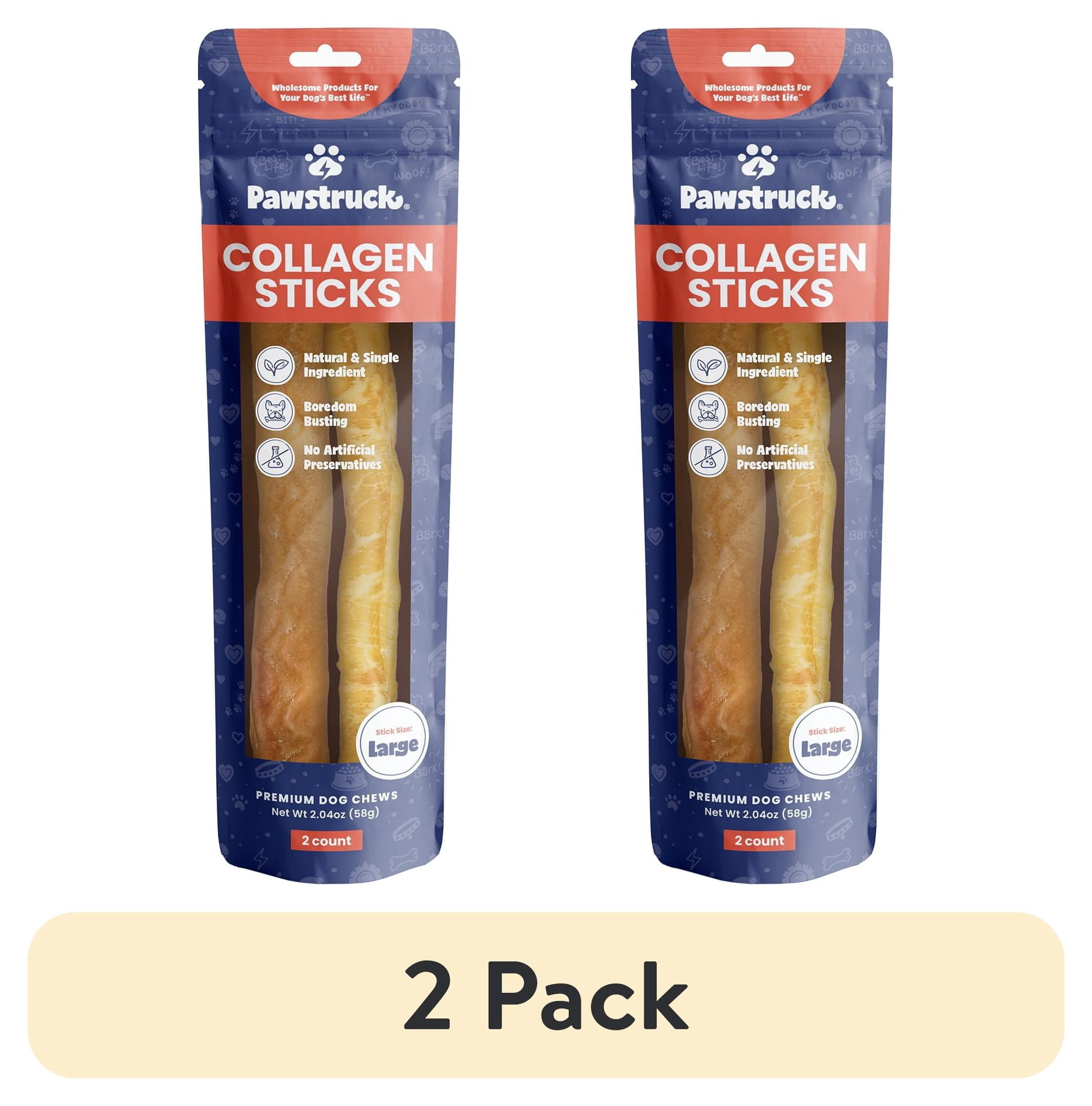(2 pack) Pawstruck Natural Large Beef Collagen Sticks, Single Ingredient Chews for Dogs, 2pk