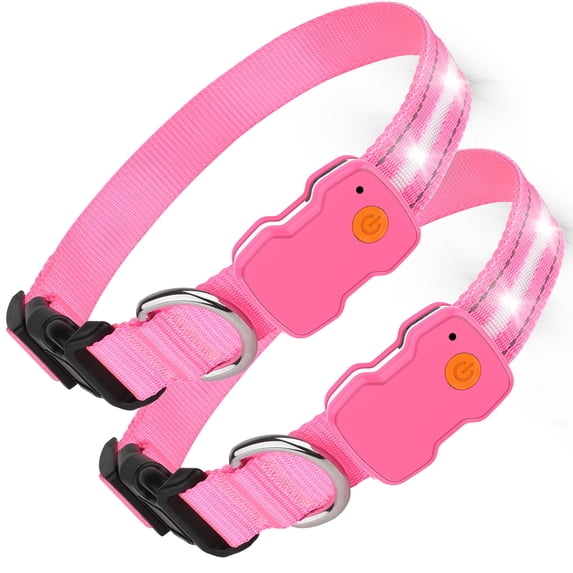 (2 pack) PcEoTllar Light up Dog Collar, LED Dog Collar Rechargeable, Pet Dog Collars for Medium Dogs, Pink M