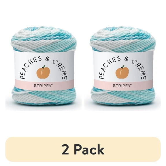 (2 pack) Peaches & Crème Stripey Cotton Yarn, (56.7g/2oz), Spring Blue Stripes