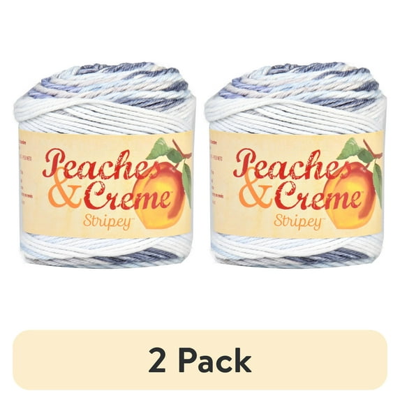(2 pack) Peaches & Creme Stripey 4 Medium Cotton Yarn, Denim 2oz/56.7g, 102 Yards