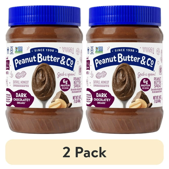 (2 pack) Peanut Butter & Co, Dark Chocolatey Dreams, Peanut Butter Spread, 16 oz