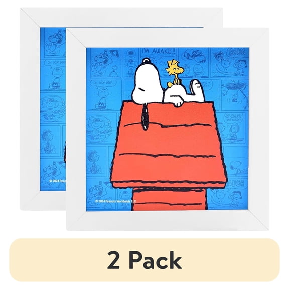 (2 pack) Silver Buffalo Peanuts Snoopy Woodstock Panels Gel Coat 6" x 6" Framed MDF Modern Wall Art