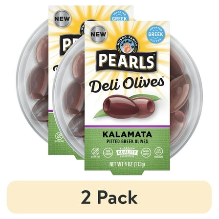 (2 pack) Pearls - Deli Olives Kalamata Pitted Greek Olives 4oz Tub.  Allergens Not Contained.