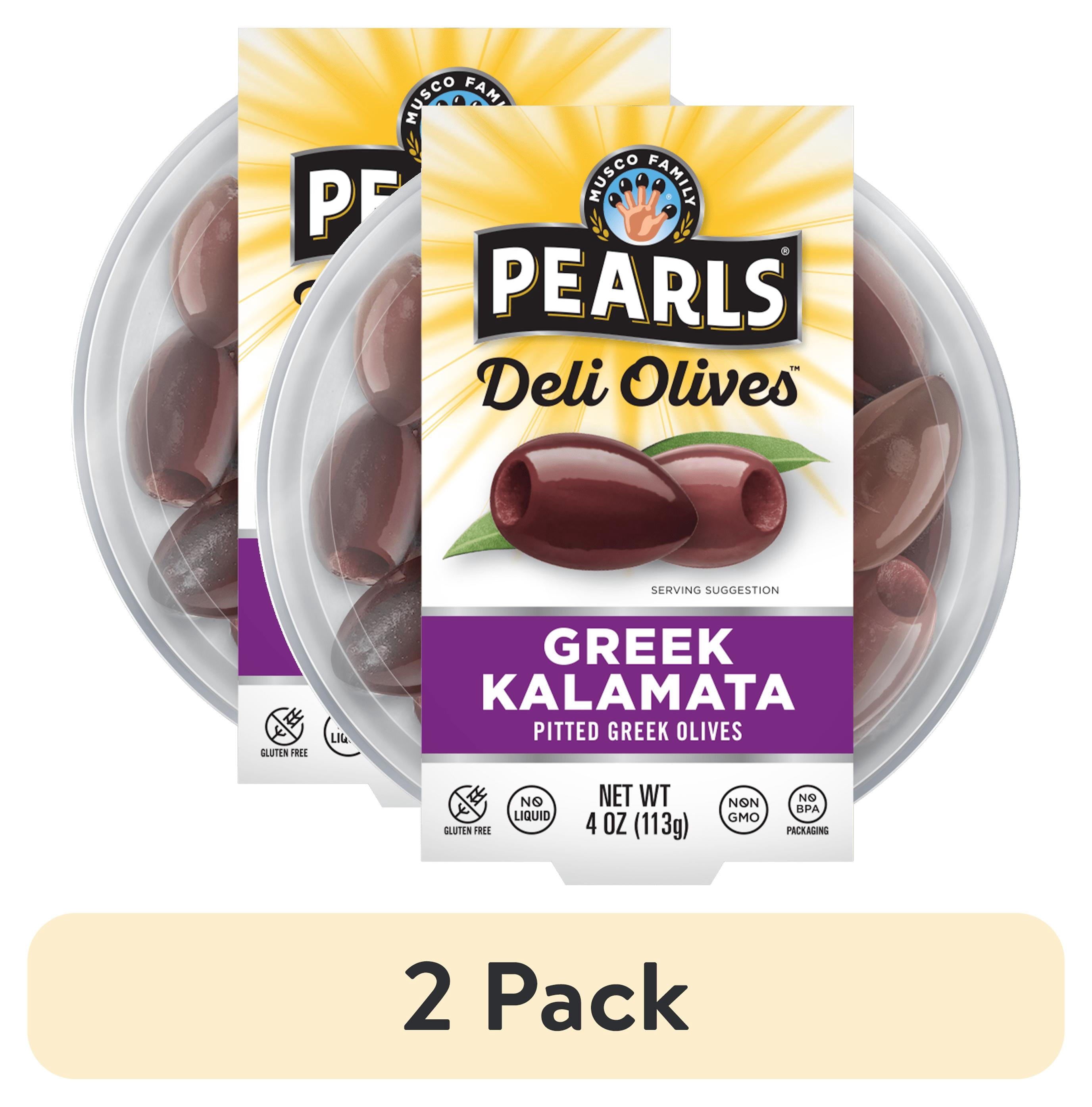 (2 pack) Pearls - Deli Olives Kalamata Pitted Greek Olives 4oz Tub.  Allergens Not Contained.