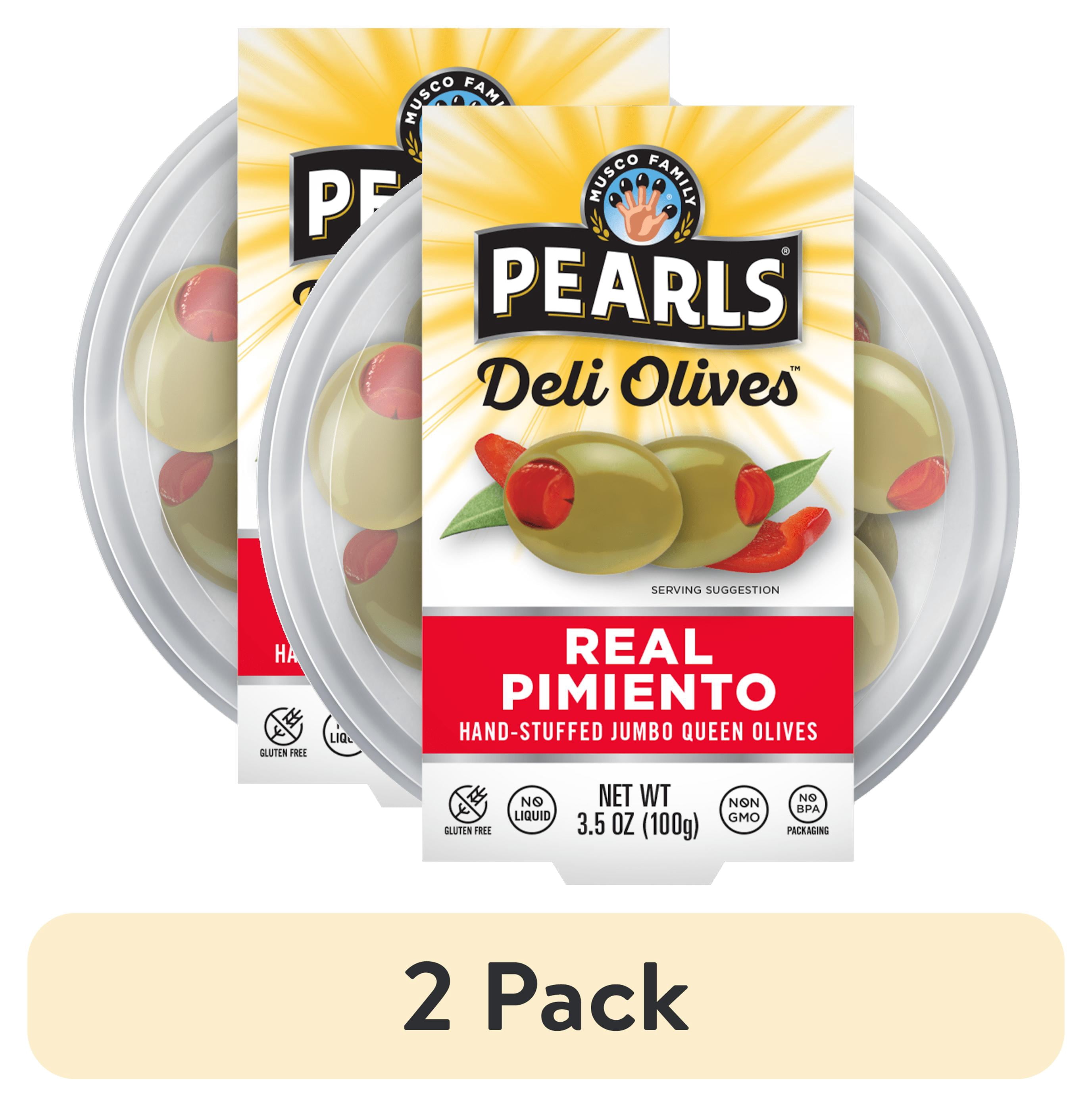 (2 pack) Pearls Deli Olives Real Pimiento Hand Stuffed Jumbo Olives 3.5 oz Tub. Allergens Not Contained.