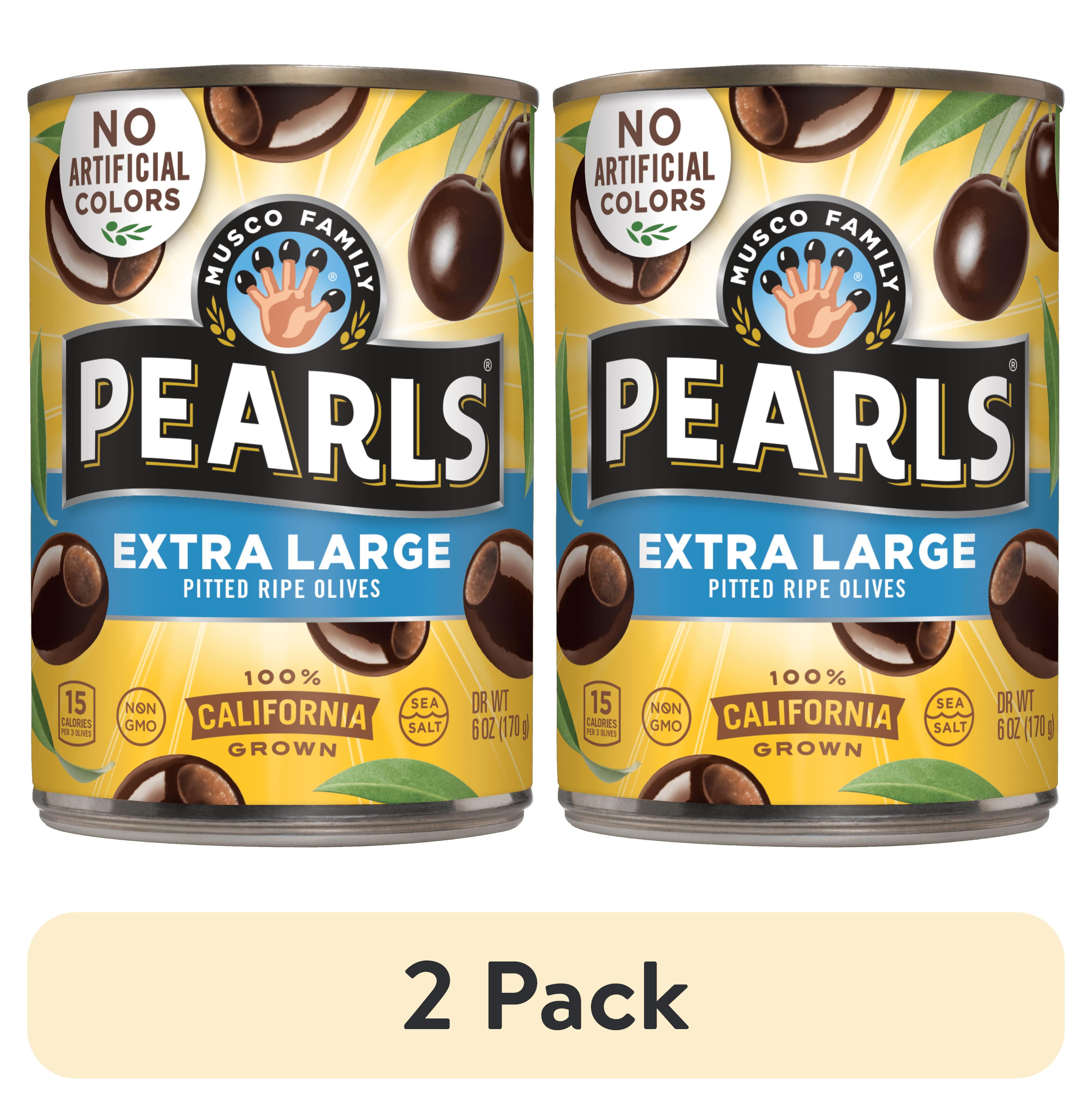 (2 pack) Pearls Extra Large Pitted California Ripe Olives 6 oz. Can. Major Allergens Not Contained. Gluten Free. Nothing Artificial.