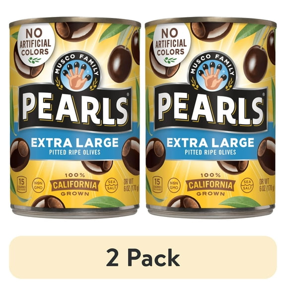 (2 pack) Pearls Extra Large Pitted California Ripe Olives 6 oz. Can. No Artificial Colors. Major Allergens Not Contained.