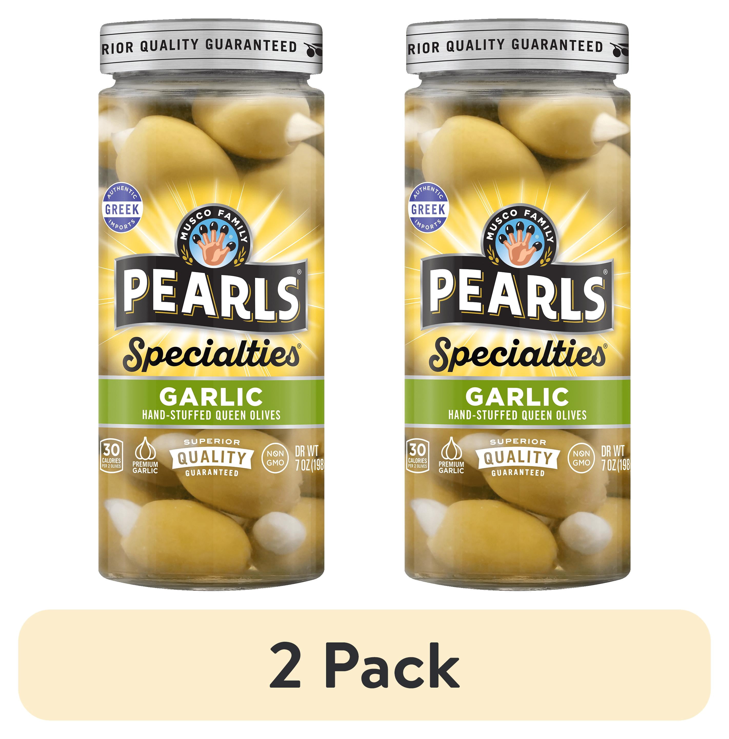 (2 pack) Pearls Specialties Garlic Stuffed Olives 7 oz. Jar. Major Allergens Not Contained.