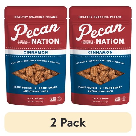 (2 pack) Pecan Nation Cinnamon Snacking Pecans, 5oz Resealable Bag, Non-GMO, Gluten Free, Nothing Artificial