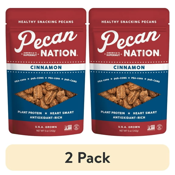 (2 pack) Pecan Nation Cinnamon Snacking Pecans, 5oz Resealable Bag, Non-GMO, Gluten Free, Nothing Artificial