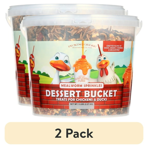 (2 pack) Pecking Order Dessert Bucket with Mealworm bits, 5 lb. for Poultry with Easy-to-Carry Handle