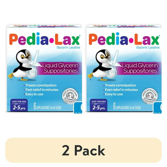 (2 pack) Pedia-Lax Laxative Liquid Glycerin Suppositories for Kids, Ages 2-5, 6 Count