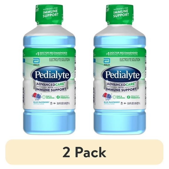 (2 pack) Pedialyte AdvancedCare Electrolyte Solution, 1 Liter with PreActiv Prebiotics, Hydration Drink, Blue Raspberry