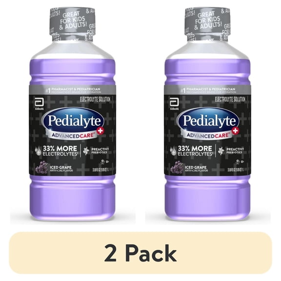 (2 pack) Pedialyte AdvancedCare Plus Electrolyte Drink, Iced Grape, 1 Liter