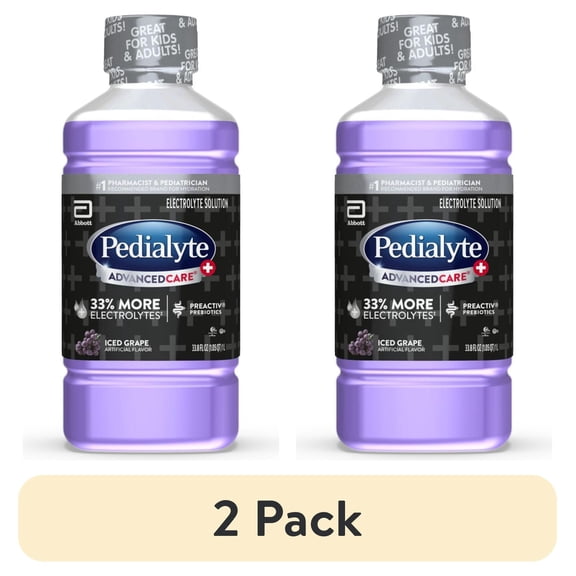 (2 pack) Pedialyte AdvancedCare Plus Electrolyte Drink, Iced Grape, 1 Liter