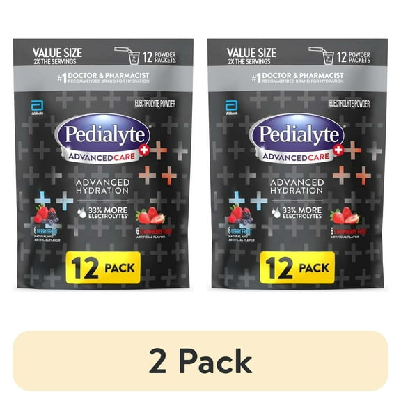 (2 pack) Pedialyte AdvancedCare Plus Electrolyte Powder, Variety Pack: Berry Frost and Strawberry Freeze, 12 Powder Packets